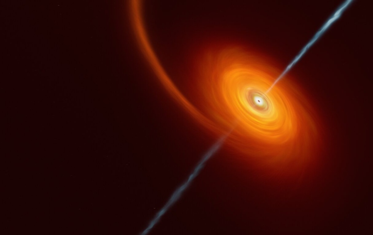 En konstnärlig illustration av hur det kan se ut när en stjärna kommer för nära ett svart hål.